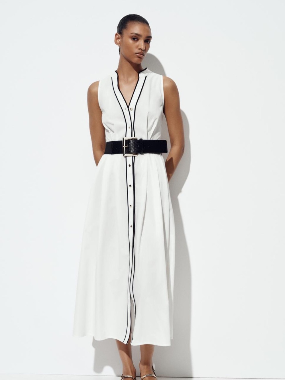Zara NWT white sleeveless belted midi dress 0387/081 - Picture 1 of 6